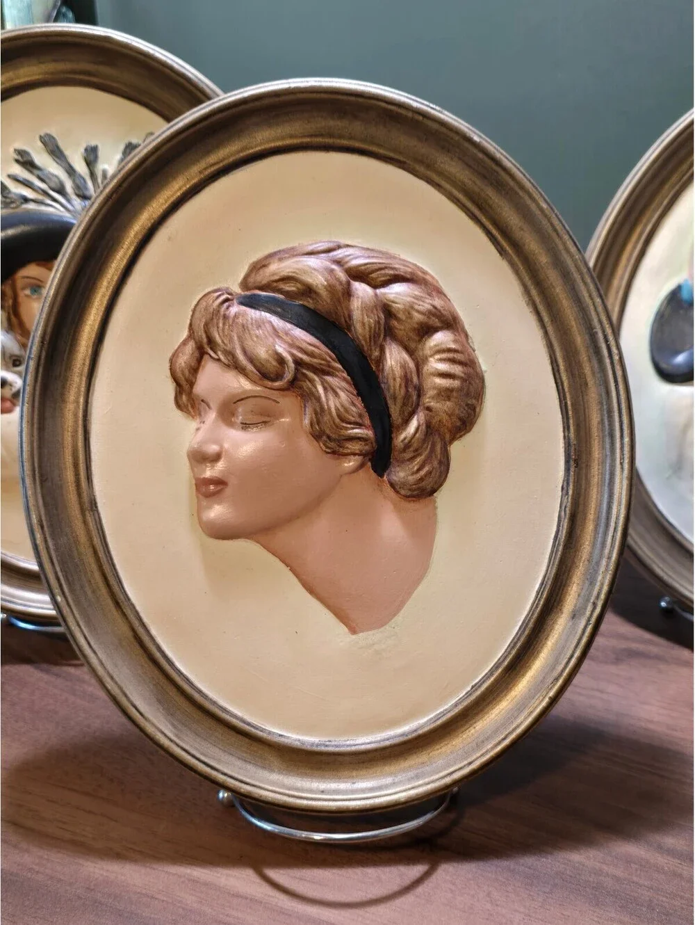 Set of 4 Vintage Duncan Ceramic Erma Gilliland Lady Cameo Oval Plaques